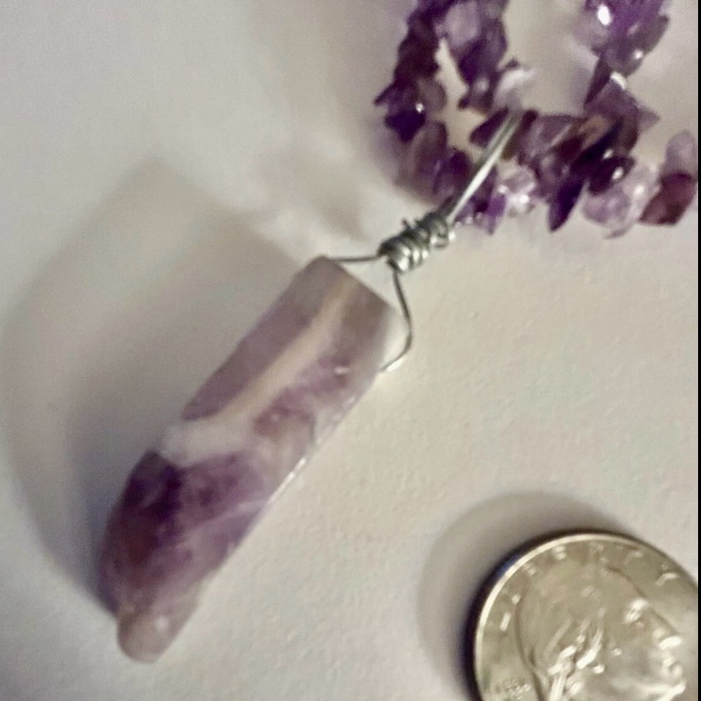 Artisan Amethyst 20” 2 strand Nuggets
white purple Chevron Amethyst 2.5” Pendant